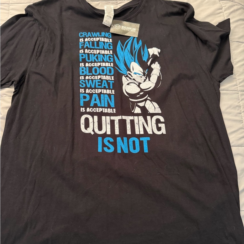 Black Graphic T-Shirt with Blue and White Design